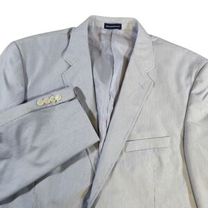 Stafford Blazer 44L Classic Fit Blue Striped Sport Coat Cotton Blend Suit Jacket